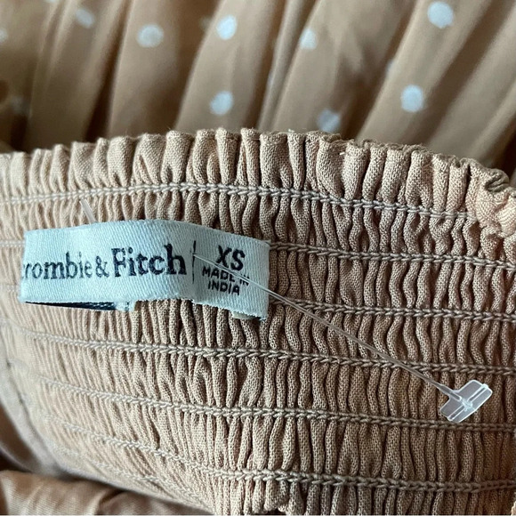 Abercrombie & Fitch Tan Polka Dot Ruched Puff Sleeve Mini Dress 29690 - Picture 13 of 16